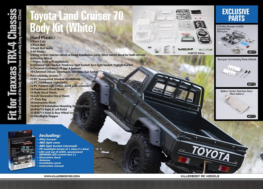 KILLERBODY 1/10 Toyota Land Cruiser 70 Hard Body Kit ( LC70)w/Pedal ...