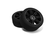 Hot Race - Pair of 1/10 GP On-Road Rear Tires PreGlued on Carbon Rims (35 Shore)