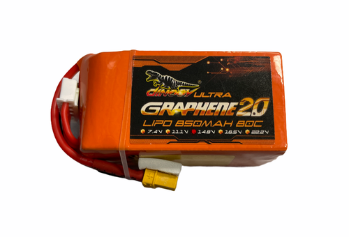 Dinogy Ultra Graphene 2.0 4S 14.8V 850mAh 80C Li-Po Battery w/ XT30 Plug