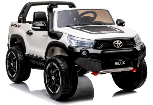 2022 Licensed Toyota Hilux Ute  4x4  4WD Licensed Electric Ride On Toy for Kids - White & Black ( Twin battery + 4 motors version ) 140cm large Size