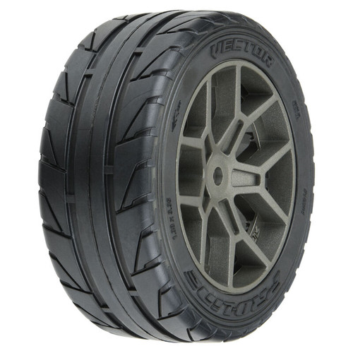 PROLINE 1/8 Vector S3 Front/Rear 35/85 2.4" Belted Mounted Tires, 14mm Gray