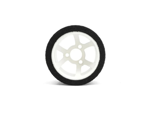 Hot Race - Pair of 1/12 On-Road Rear Tires PreGlued on White Rims (30 Shore) Hot Race - Pair of 1/12 On-Road Rear Tires PreGlued on White Rims (30 Shore)
