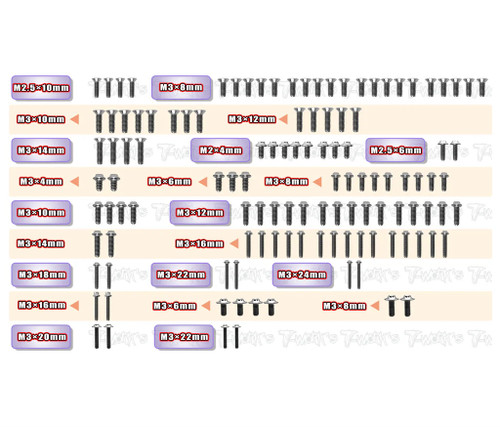 T-Works - 64 Titanium Screw set (UFO Head) 119pcs (For Team Associated RC10 B7/B7D)