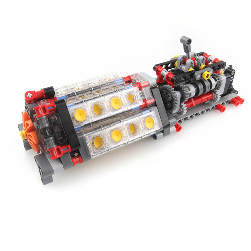 Mechanical Group V16 Cylinder Engine matched 6 Speed Gearbox MOC Building Bricks Parts