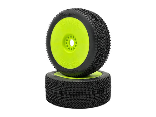 HOT RACE - Havana 1/8 Buggy Tires Pre-Glued on Yellow Rims (Orange / Rain)