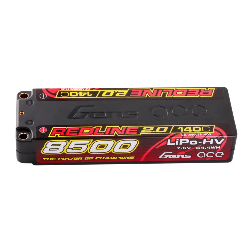 Gens Ace Redline 2.0 2S 7.6V 8500mAh 140C HV Li-Po Hard Case Battery w/ 5mm Bullet Connectors