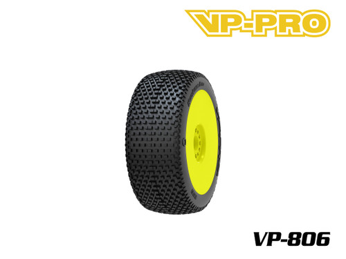 VP-Pro Hurricane Evo 1/8 Offroad Buggy Tires PreGlued on Green Rims (M3 - Soft)