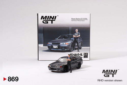 Mini GT Nissan Skyline GT-R (R32) Gunmetal W/ Matsuda Figure Tsugio Matsuda Collection