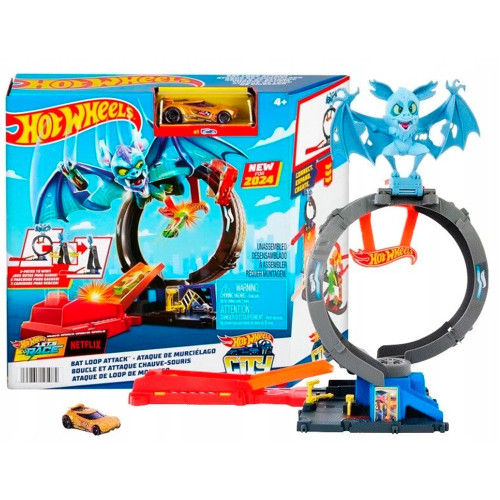 Hot Wheels City Bat Loop Attack Playset & 1:64 Scale Toy Car, Featured in The Series “Let's Race”