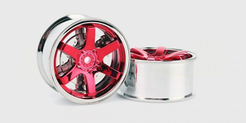 Tamiya 2pc 6 SPOKE RED WHEEL 26mm OFF+4 54552