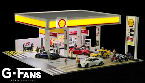 G-Fans 1/64 Shell Gas Station Diorama with LED Lights 710035