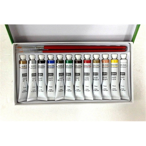 ACADEMY ACRYLIC 12 TUBES OF PAINT(7.5ML)+2 BRUSHES