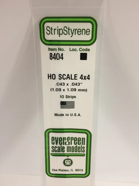 Evergreen - HO SCALE STYRENE STRIP 4X4 10pcs