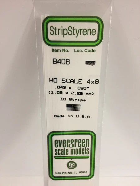 Evergreen - HO SCALE STYRENE STRIP 4X8 10pcs