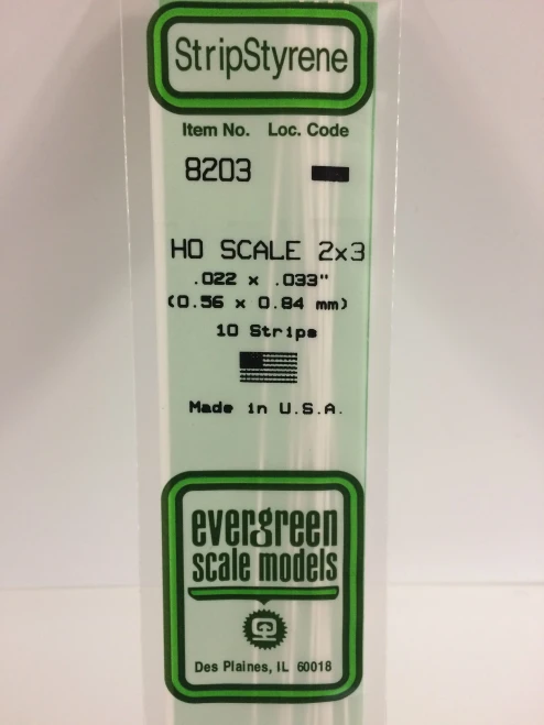 Evergreen - HO SCALE STYRENE STRIP 2X3 10pcs