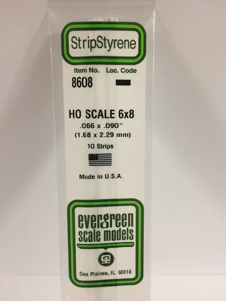 Evergreen - HO SCALE STYRENE STRIP 6X8 10pcs