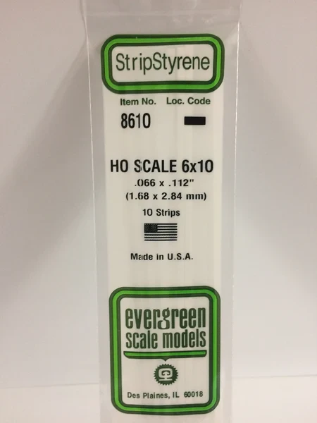 Evergreen - HO SCALE SYTRENE STRIP 6X10 10pcs