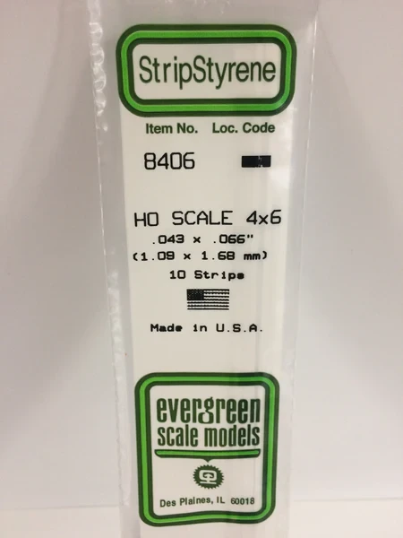 Evergreen - HO SCALE STYRENE STRIP 4X6 10pcs