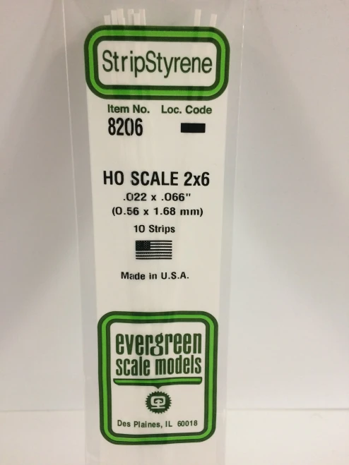 Evergreen - HO SCALE STYRENE STRIP 2X6 10pcs
