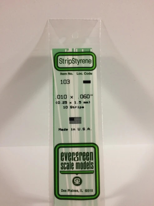 Evergreen - STRIPSTYRENE WHITE.25X1.5MM 10pcs