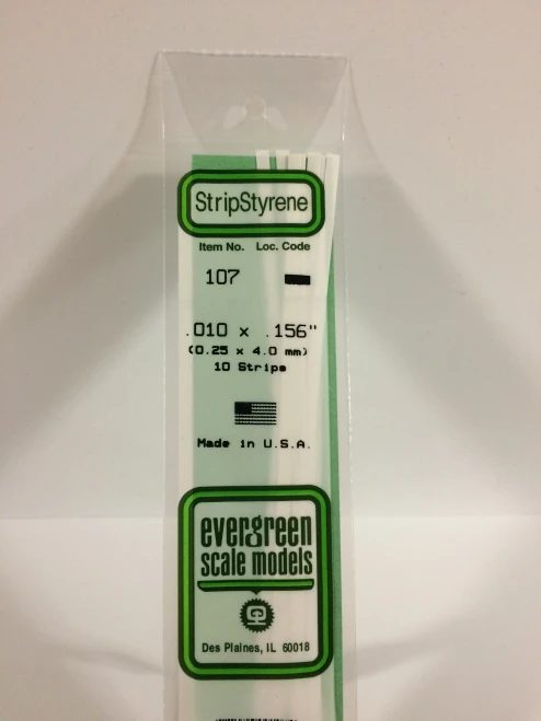 Evergreen - STRIPSTYRENE WHITE.25X4MM 10pcs