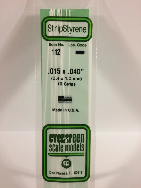 Evergreen - STRIPSTYRENE WHITE.38X1.0MM 10pcs