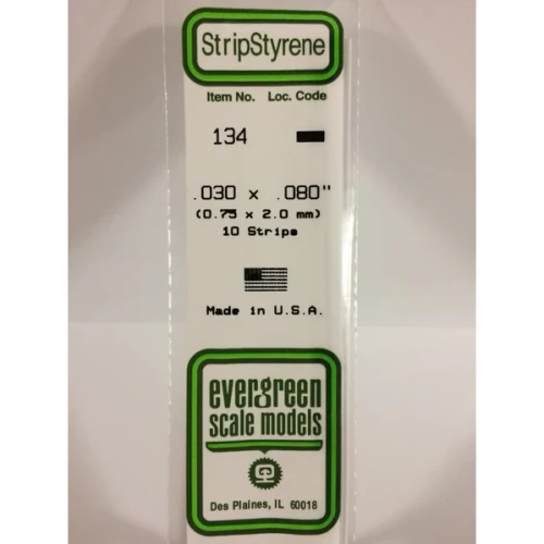 Evergreen - STRIPSTYRENE WHITE .75X2MM 10pcs