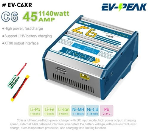 EV-Peak C6XR 1140W 45A LIPO/HV Balance Charger