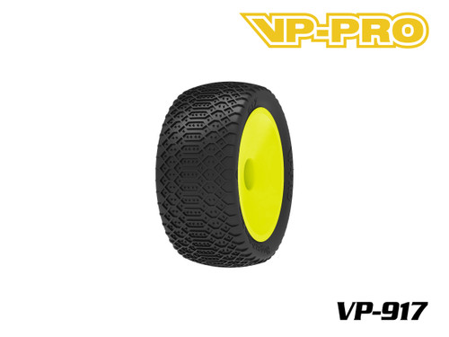 VP-PRO 917 Hyperdrive Evo 1/8 Offroad Truggy Tires Pre-Glued on Yellow Rims - MC31 Super Soft Clay Compound (2 Pcs)
