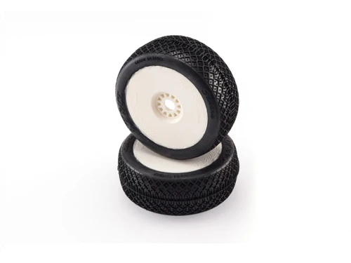 HOT RACE - Sahara 1/8 Buggy Tires Pre-Glued on White Rims (White / Cold)