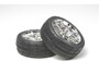Tamiya- 10- Spoke Metal Plated Wheel w/Cemented Radial Tire 2pcs. (24mm Offset 0) [53956]