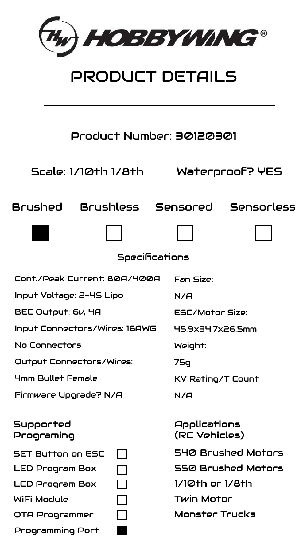 Hobbywing QuicRun WP 880 RTR 80A ESC Impermeabile Con Doppia - Foto 3