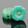 Hibiscus Flower - 9mm Green Turquoise Opaque Picasso