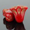 Lily Flowers - 9x10mm - Red Opaline with Gold Wash