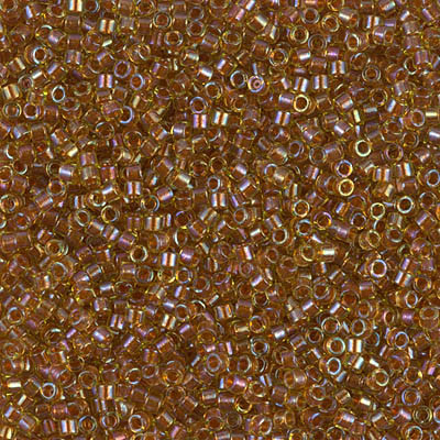 Delica Seed Bead - #1735 Dark Topaz / Chartreuse Inside Color Lined Rainbow Sparkle