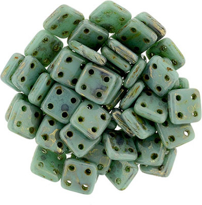 CzechMates 4-Hole QuadraTile - #BT6313 Turquoise Bronze Picasso