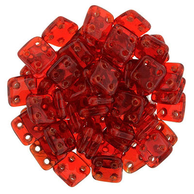 CzechMates 4-Hole QuadraTile - #9008 Siam Ruby Transparent