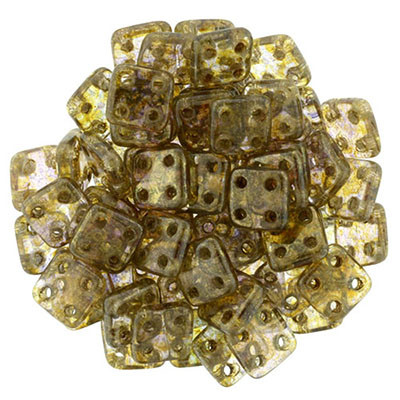 CzechMates 4-Hole QuadraTile - #15695 Gold Smokey Topaz Transparent Luster
