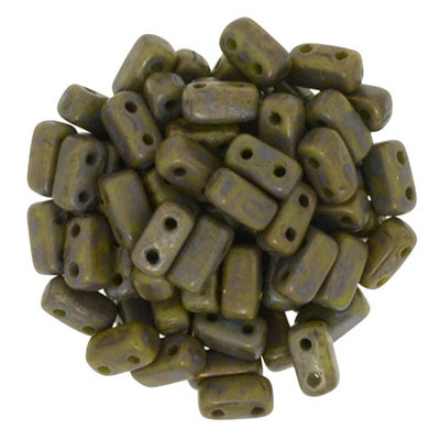 CzechMates 2-Hole Brick - #CT5342 Olive Opaque Copper Picasso
