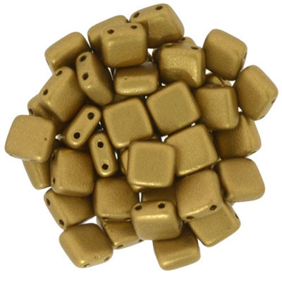 CzechMates 2-Hole Square Tile - #K0173 Goldenrod Metallic Matte *Discontinued*