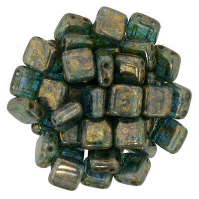 CzechMates 2-Hole Square Tile - #BT6015 Teal Bronze Picasso