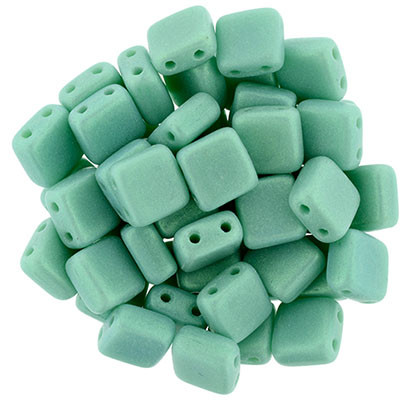 CzechMates 2-Hole Square Tile - #S22C6313 Turquoise Aqua Glow