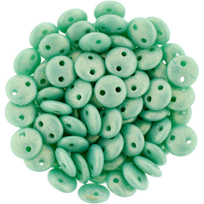 CzechMates 2-Hole Lentil - #MSG5313 Sueded Gold Green Turquoise