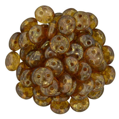 CzechMates 2-Hole Lentil - #15695 Gold Smoky Topaz Transparent Luster