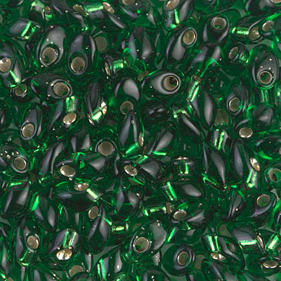 Long Magatamas - #16 Green Transparent Silver Lined