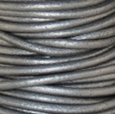 Round Leather Cord, 1.0mm: Metallic Grey