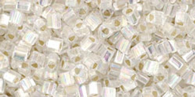 11/0 Triangle Bead - #2021 Clear Inside Color Lined Rainbow *Discontinued*