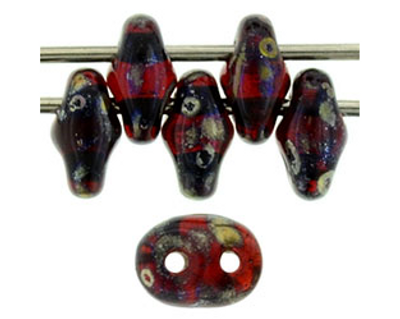 SuperDuo Bead - #TE9008 Siam Ruby - Silver Picasso