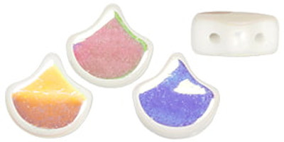 Ginkgo Leaf Bead - White Opaque - Double Sided Rainbow