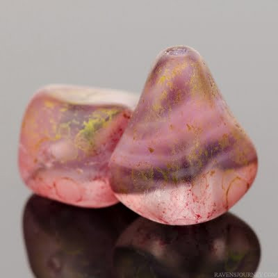 Old Style Drop (12x10mm) - Pink Transparent with Amethyst Stripe Matte with Golden Luster Marble Finish